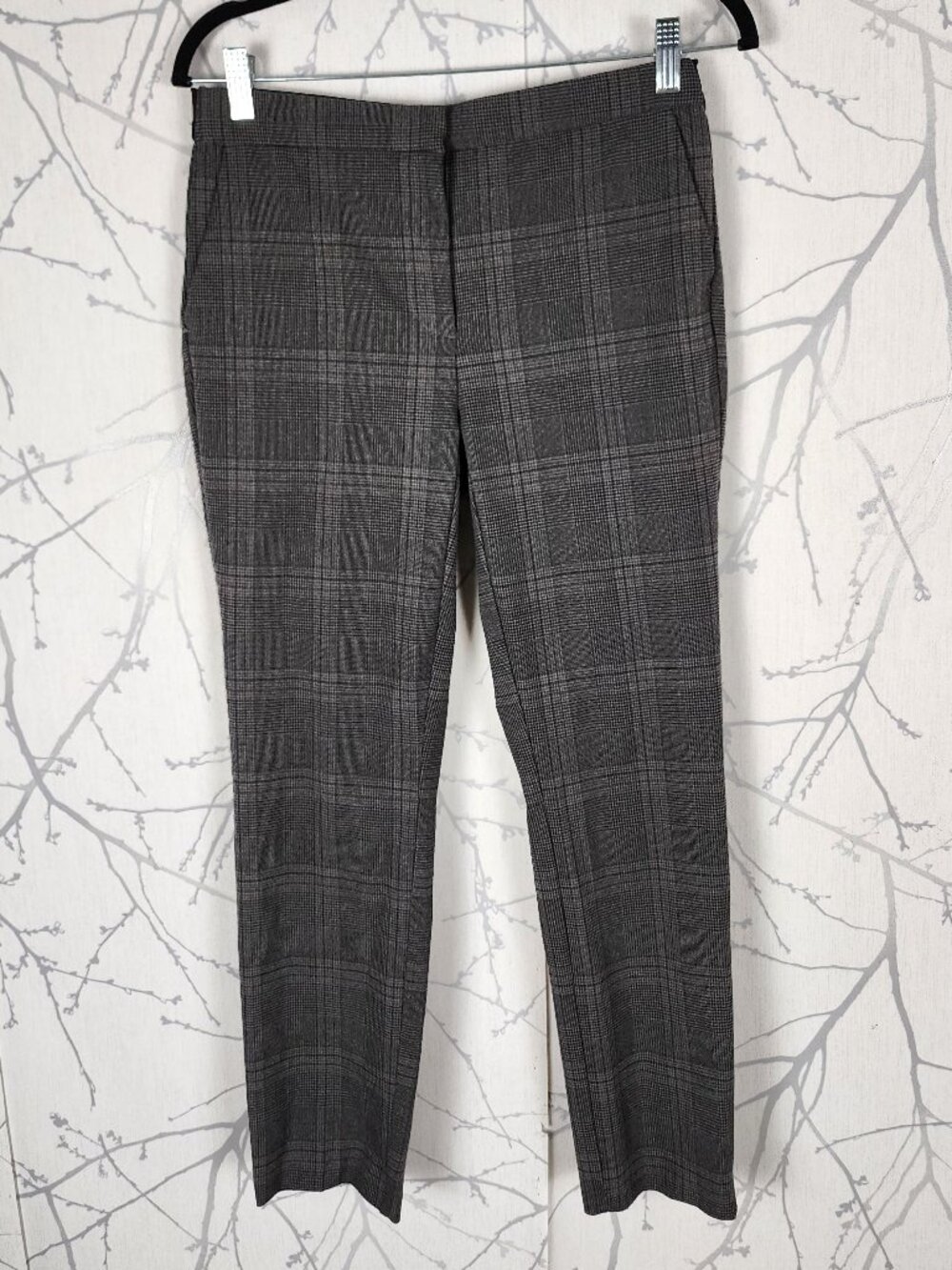 Zara Gray Taupe Plaid Stretch Knit Mid Rise Skinny Ankle Pants